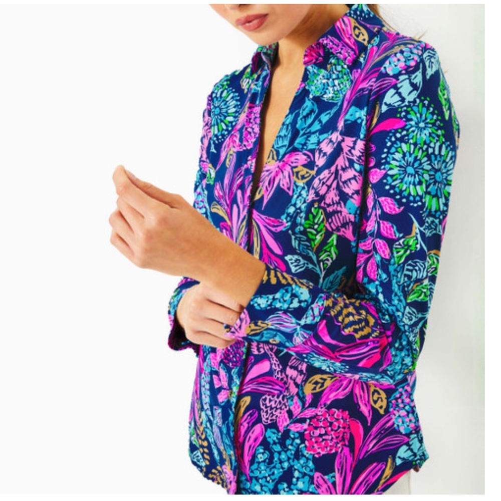 Marlena Upf 50+ Button Down Aegean Navy Calypso Coast